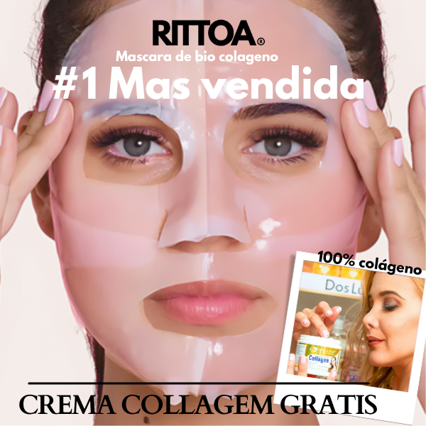 10 MASCARILLAS DE BIO-COLAGENO RITTOA® + crema facial 100% collagem gratis